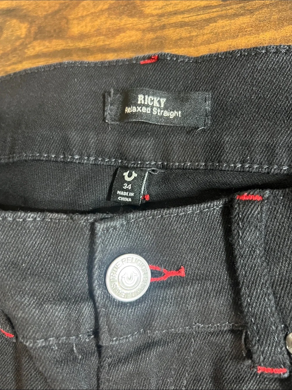 True Religion Men’s Black Jeans with Red Stitching